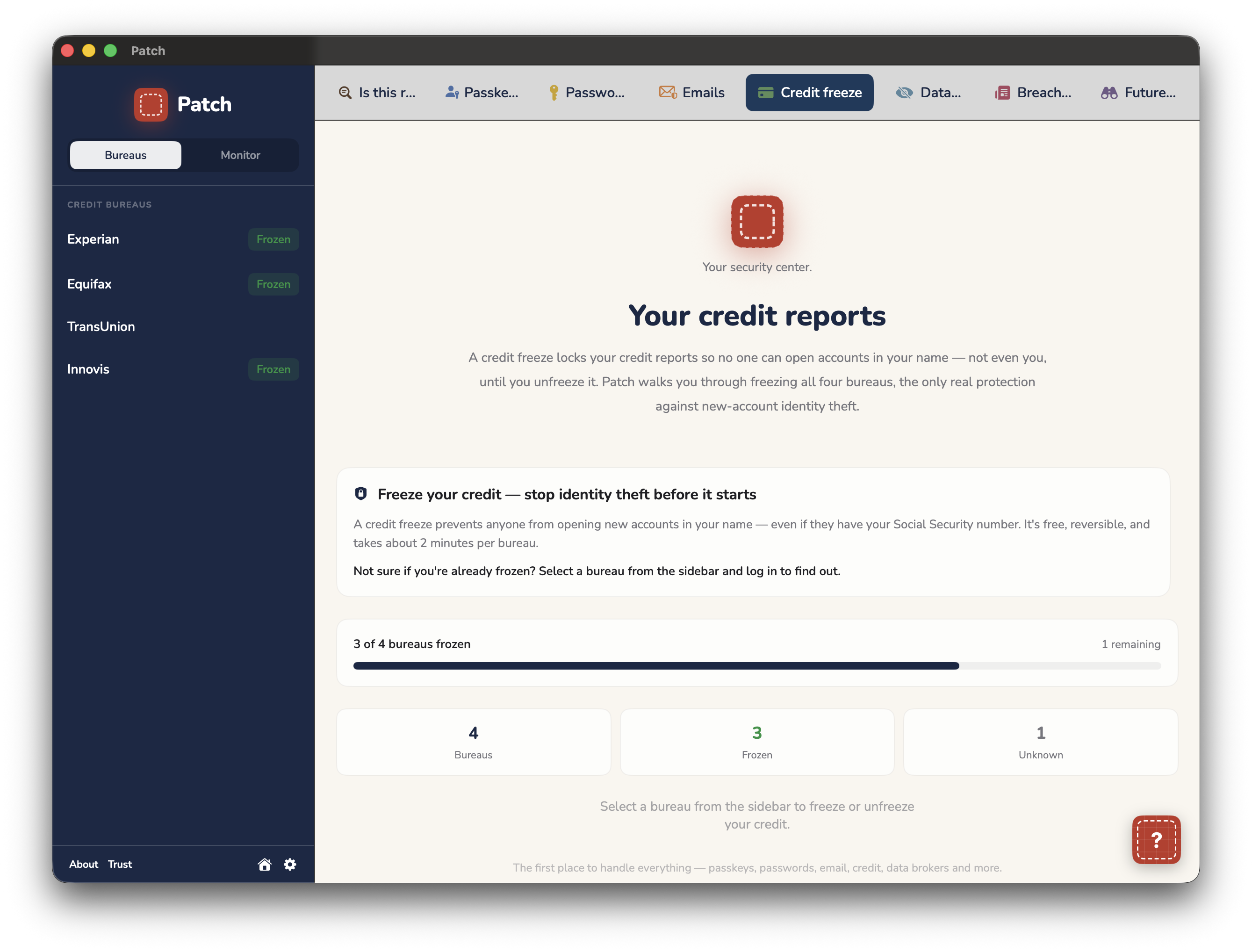 Patch credit freeze