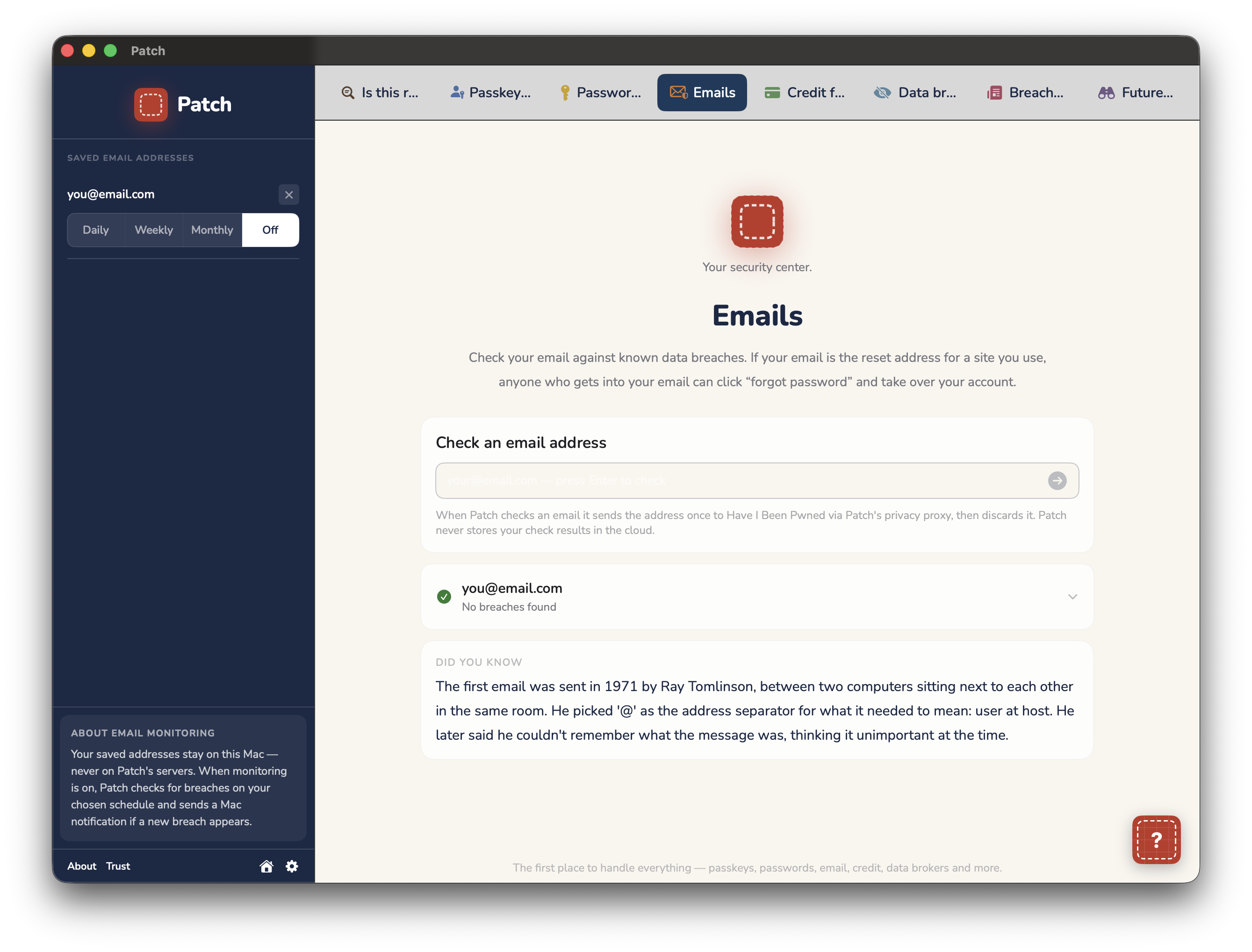 Patch email breach check