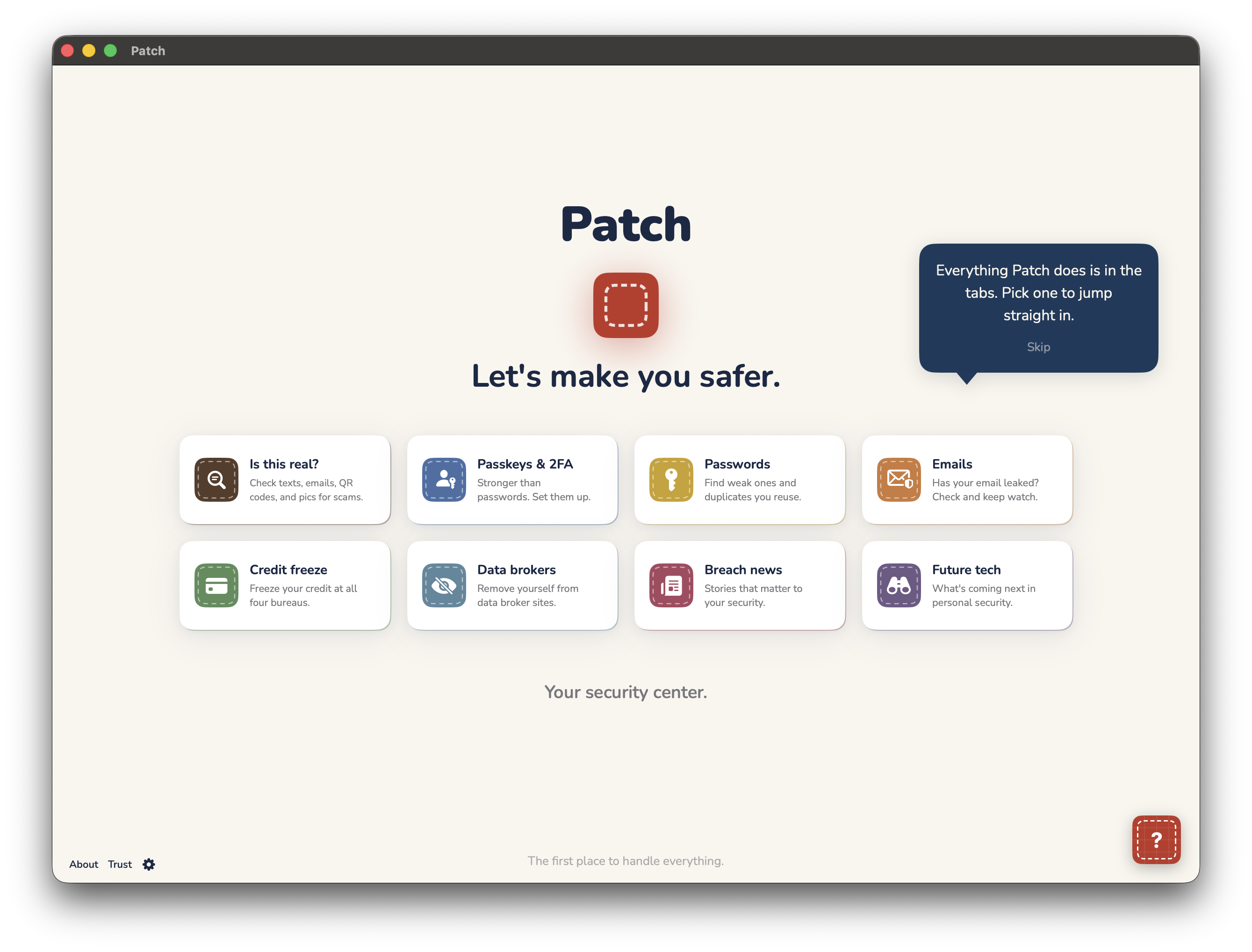 Patch home screen with advisor coach